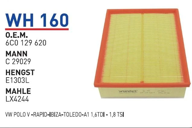 Polo 5 Rapid İbiza Toledo 1.6 TDI CXM Hava Filtresi 6C0129620