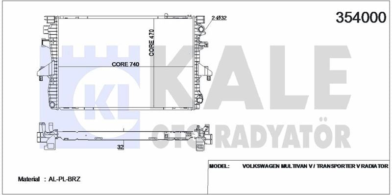 T5 2.5 AXD Motor Su Radyatörü 7H0121253G - Kale 354000