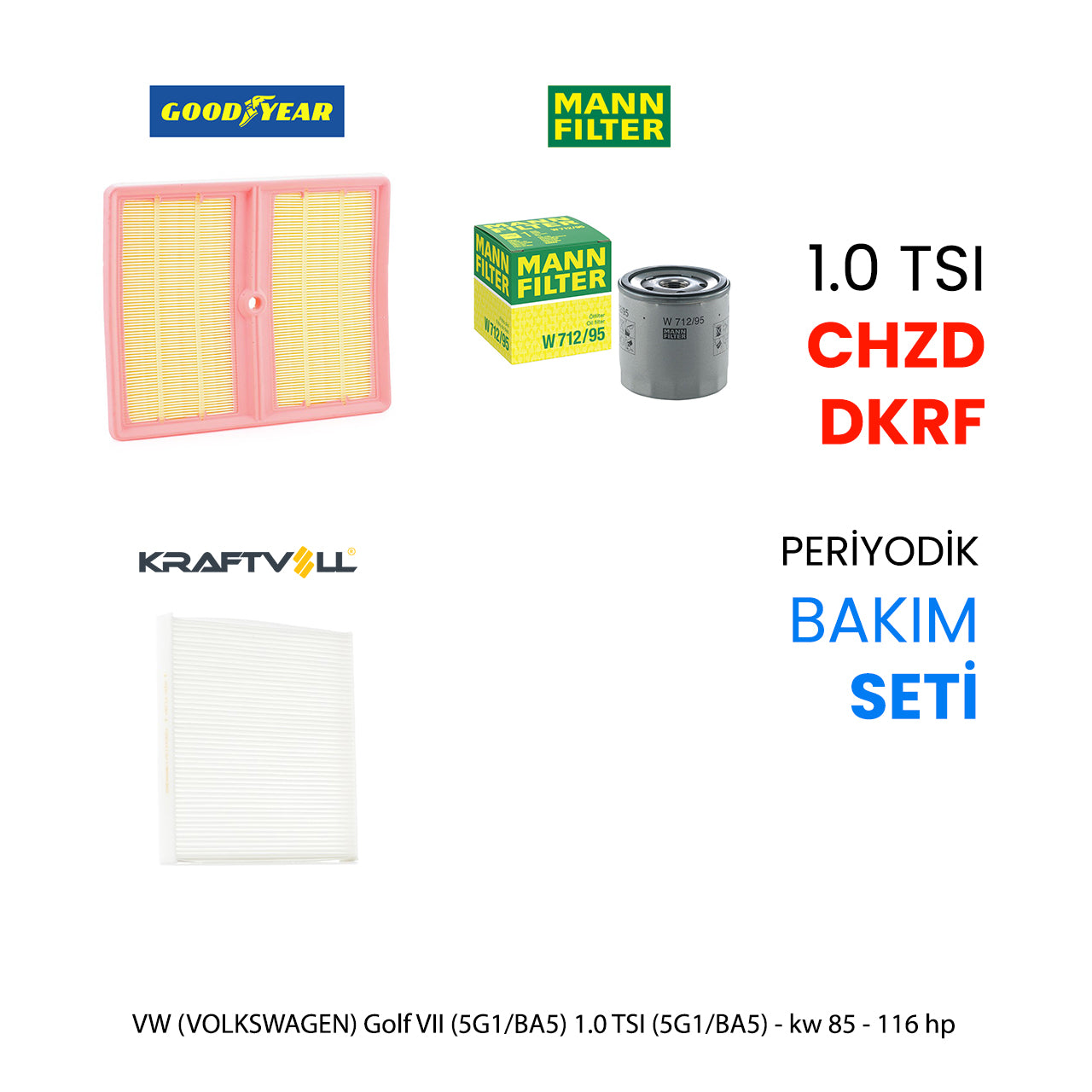 Golf 7 Periyodik Bakım Seti 1.0 TSI CHZD DKRF Motor Uyumlu